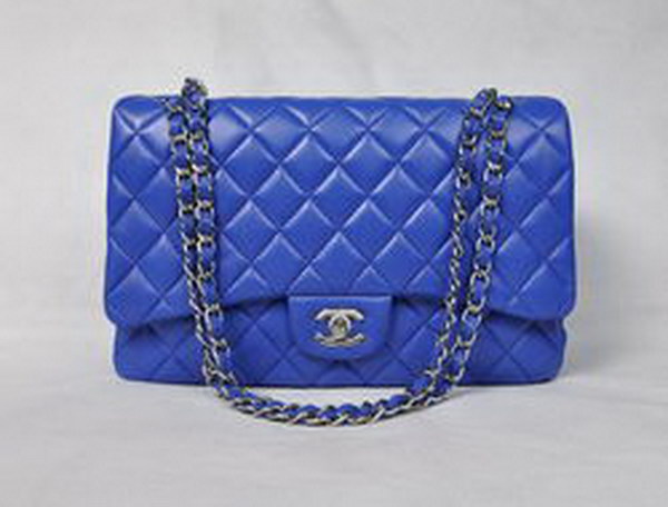 7A Replica Chanel Maxi Blue Lambskin Leather with Silver Hardware Flap Bags